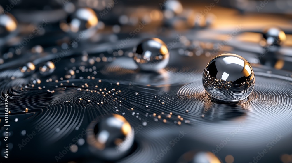 Poster abstract image of a sphere with water droplets, study in texture, reflection, and liquid interaction
