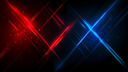 Glowing red and blue light lines on a black background, a technology vector illustration design