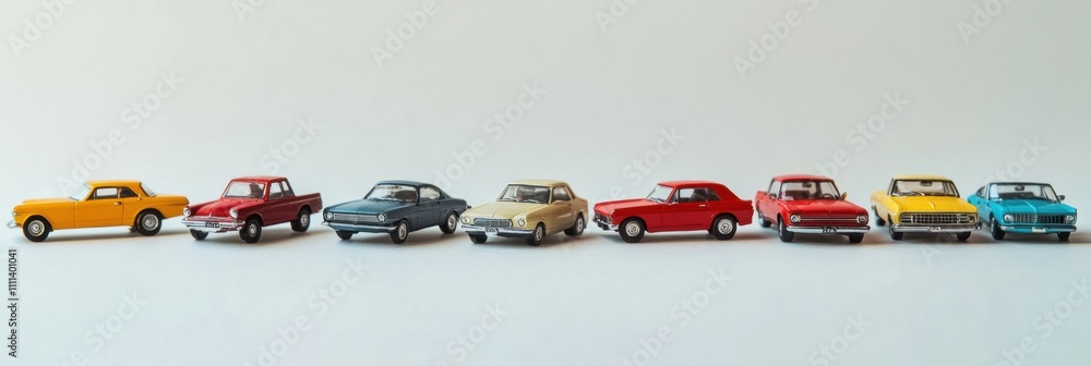 Poster Miniature car models in a row showcase vibrant colors and detailed designs, creating an ideal backdrop for text or graphic elements. Generative AI