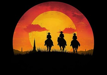 Naklejka premium Three Kings Camel Caravan Journeying Through the Desert at Sunset