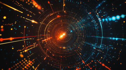 Obraz premium Abstract black background with Colorful geometric lines. Digital future technology . Abstract business connection of lines from nodes innovation of communication in the network.