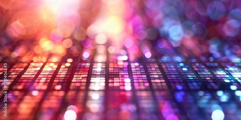 Poster a vibrant, abstract image featuring colorful lights and blurred textures, creating a sense of depth 