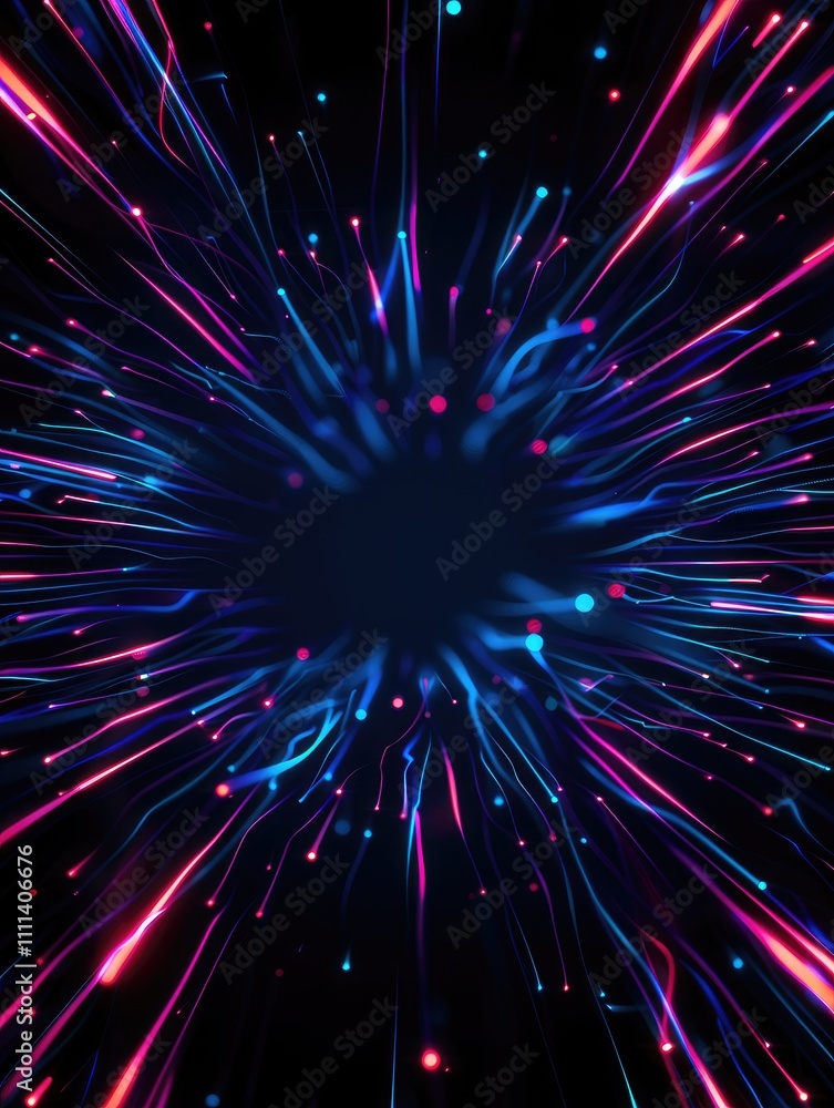 Poster a vibrant explosion of colorful light streaks against a dark background, creating a sense of depth a