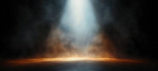 Dramatic Spotlight on Dark Stage with Mist and Shadows for Product Display and Showcase