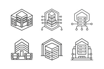 data center icon line art vector illustration data outline design