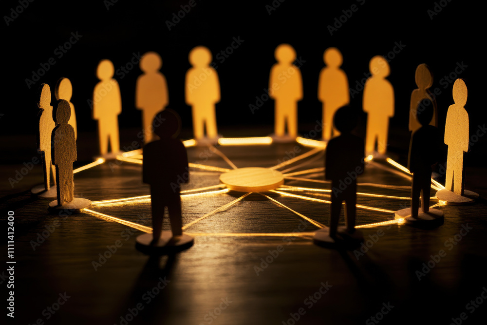 Poster social network connection of people with a large group on abstract background.