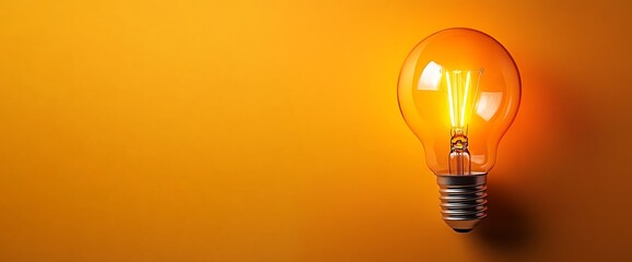 A lit lightbulb on an orange background.