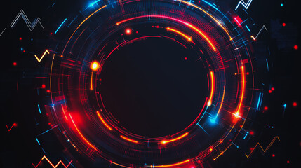 Obraz premium Abstract black background with Colorful circle lines. Digital future technology . Abstract business connection of lines from nodes innovation of communication in the network.