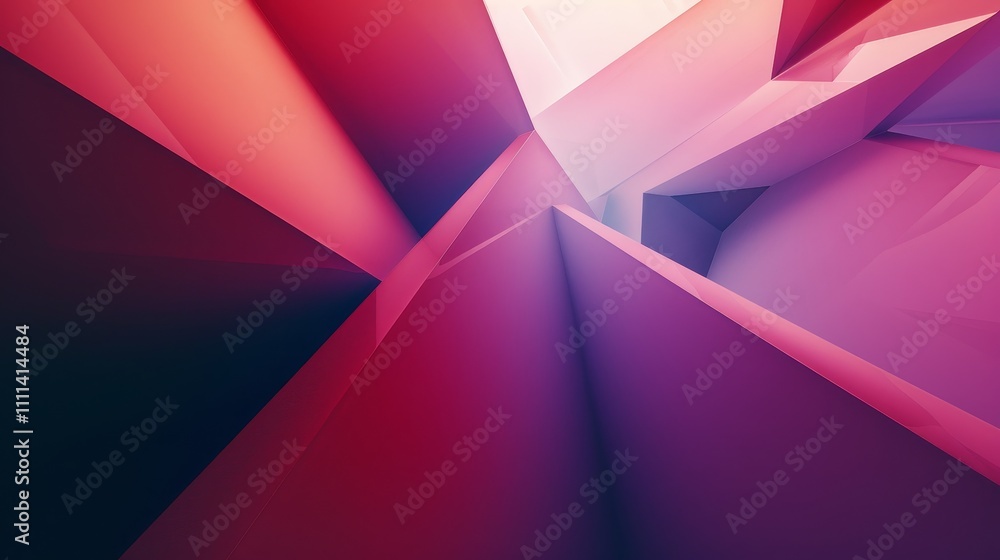 Poster geometric shapes are forming a dynamic composition with pink and purple colors, creating an abstract