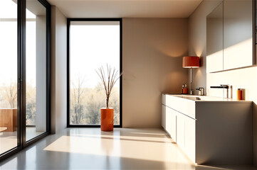 Minimalist Bathroom with Neutral Tones and Soft Lighting