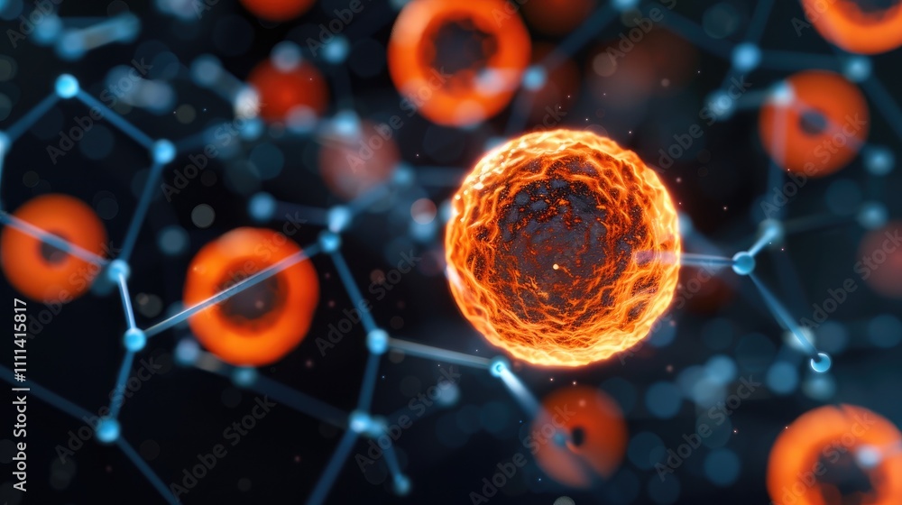 Aufkleber a vibrant depiction of a cell surrounded by molecular structures, illustrating the complexity of bio