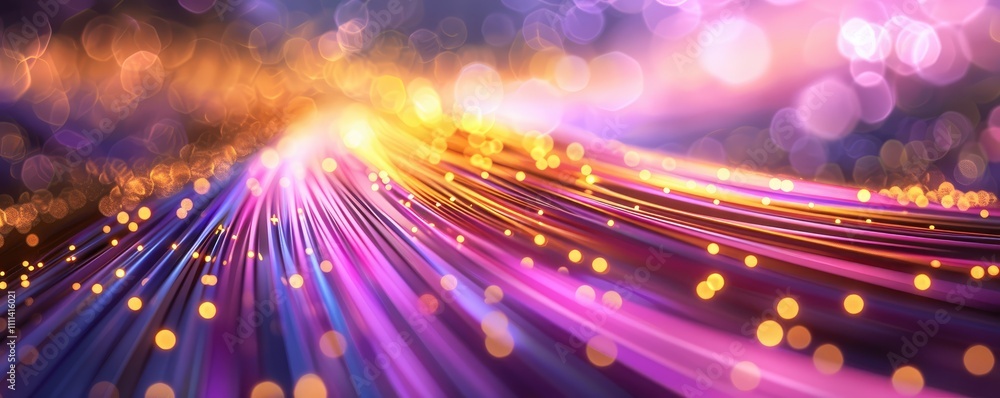 Poster a vibrant display of flowing lights in purple and gold, creating a mesmerizing and dynamic effect re
