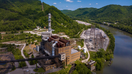 MAY 8, 2023 - GLASGOW, WEST VIRGINA - USA -aerial view of coal burning Kanawaha River Power Plant,...