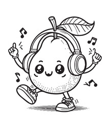 Coloring design guava wearing headphone 
