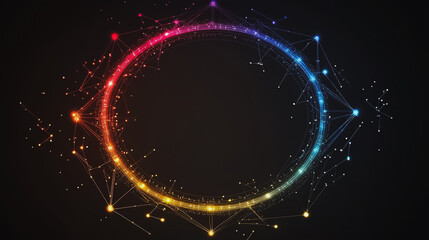 Obraz premium Abstract black background with Colorful circle lines. Digital future technology . Abstract business connection of lines from nodes innovation of communication in the network.