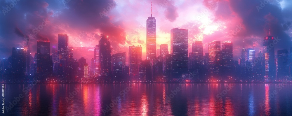 Poster futuristic cityscape background for ai and tech presentations digital network communication abstract