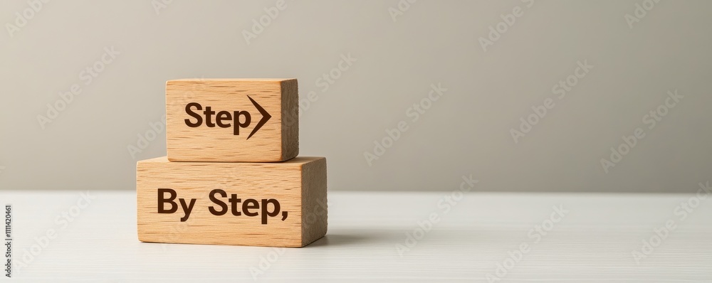 Poster two wooden blocks stacked, displaying the words 