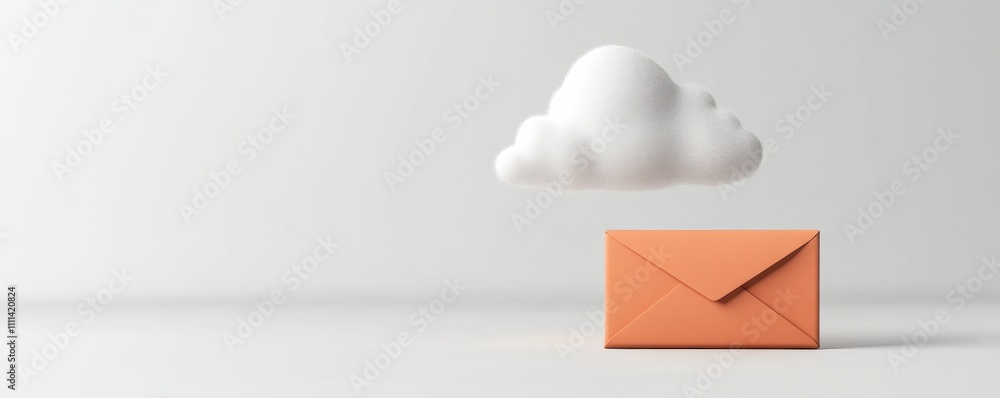 Poster a floating cloud above an orange envelope symbolizes digital communication and cloud storage, illust