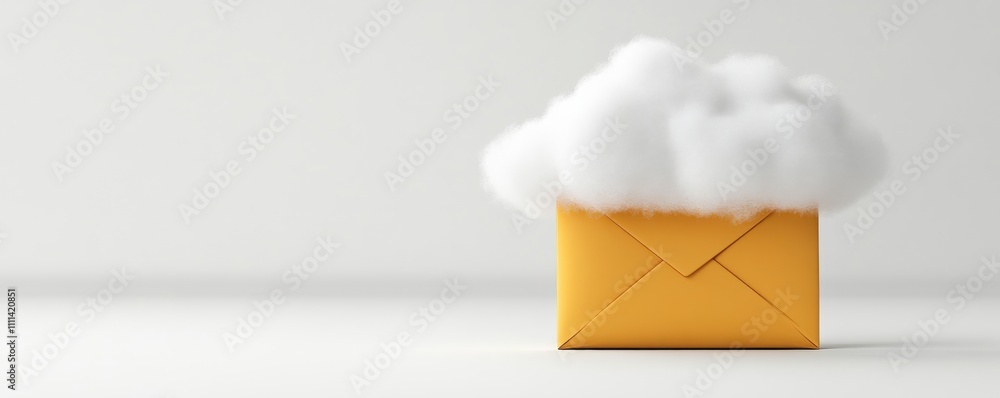 Poster a whimsical envelope topped with a fluffy cloud, symbolizing messages or ideas floating in the air.
