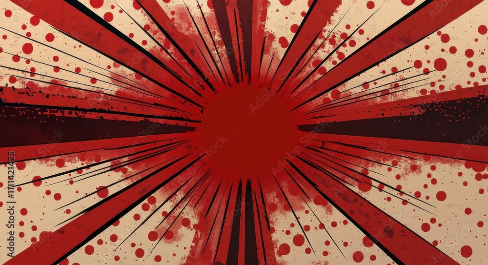 Aufkleber red background with dark bands and depth textures vibrant polka dots dynamic composition
