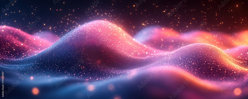 Poster vibrant digital wave background abstract expressionism neon lights glowing particles tech graphics