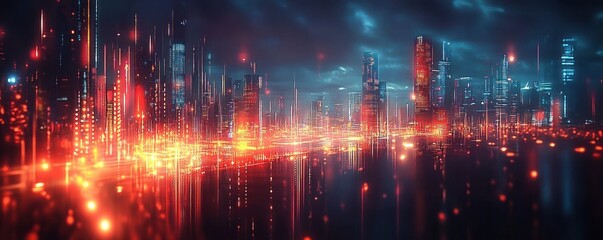 Futuristic Cityscape Digital Background Neon Lights Abstract Data Streams Cyberpunk Tech Design