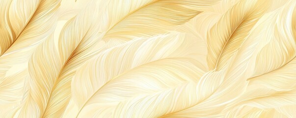 Golden feather design in Chardonnay tones, a seamless and light pattern evoking natural luxury and warmth