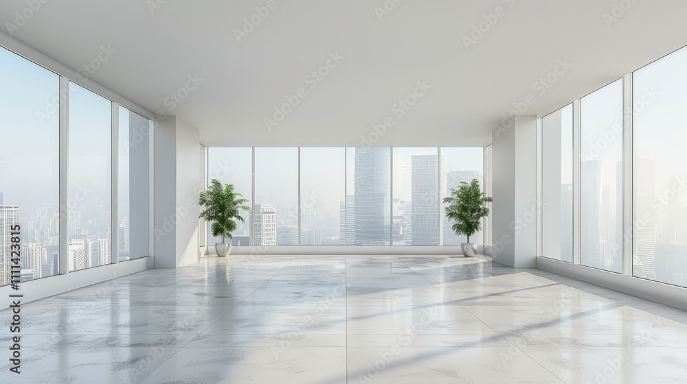 Poster empty office space with a minimalist design and large windows