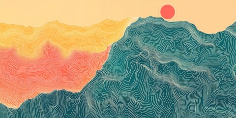 Artistic Abstract Topographic Mountain Landscape Illustration