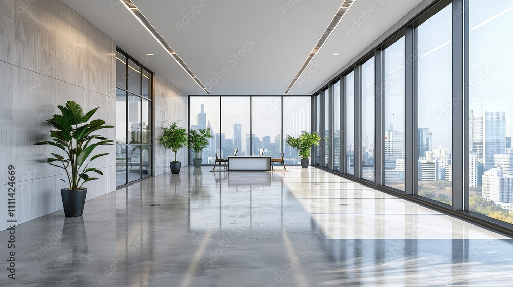 Poster empty office space with a minimalist design and large windows