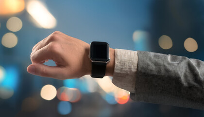 Close up of hand using smartwatch
