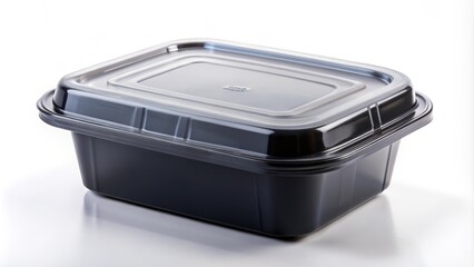 Black Plastic Food Container with Cover Isolated on White Background for Versatile Storage Solutions and Meal Prep in Modern Kitchens, Ideal for Food Preservation and Organization