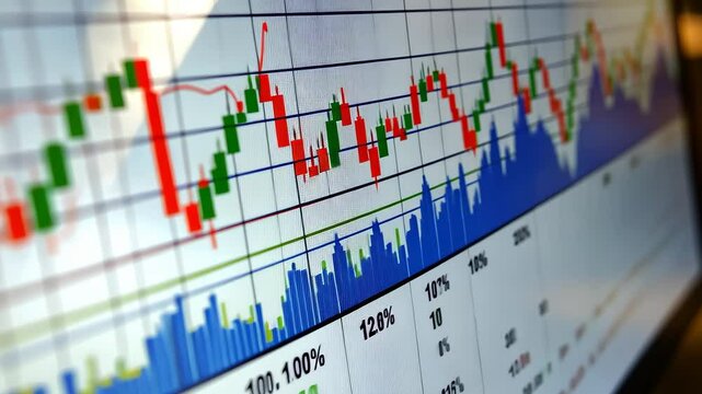 A detailed view of a computer screen showing a chart, displaying data and trends, A chart displaying the correlations between different financial markets