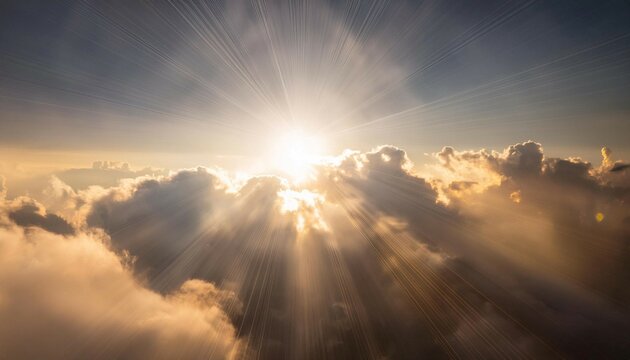 Bright sunshine breaking through clouds, symbolizing warmth, light, and positivity.