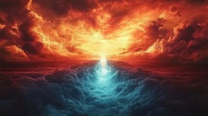 A Split Horizon Journey Between Good and Evil with Fiery and Icy Skies