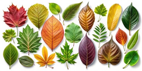 Obraz premium Collection of Isolated Leaves on a Background for Creative Design and Nature-Inspired Projects in High-Resolution Stock Photography