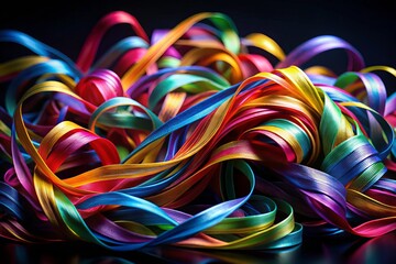 Colorful Abstract Twisted Ribbons on a Black Background Creating a Vibrant and Dynamic Visual...