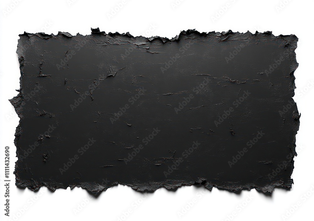 Poster black rectangle with torn edges and texture in modern art style