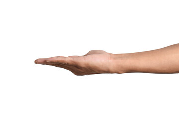 Close up of a hand holding something isolated on a white background with clipping path.