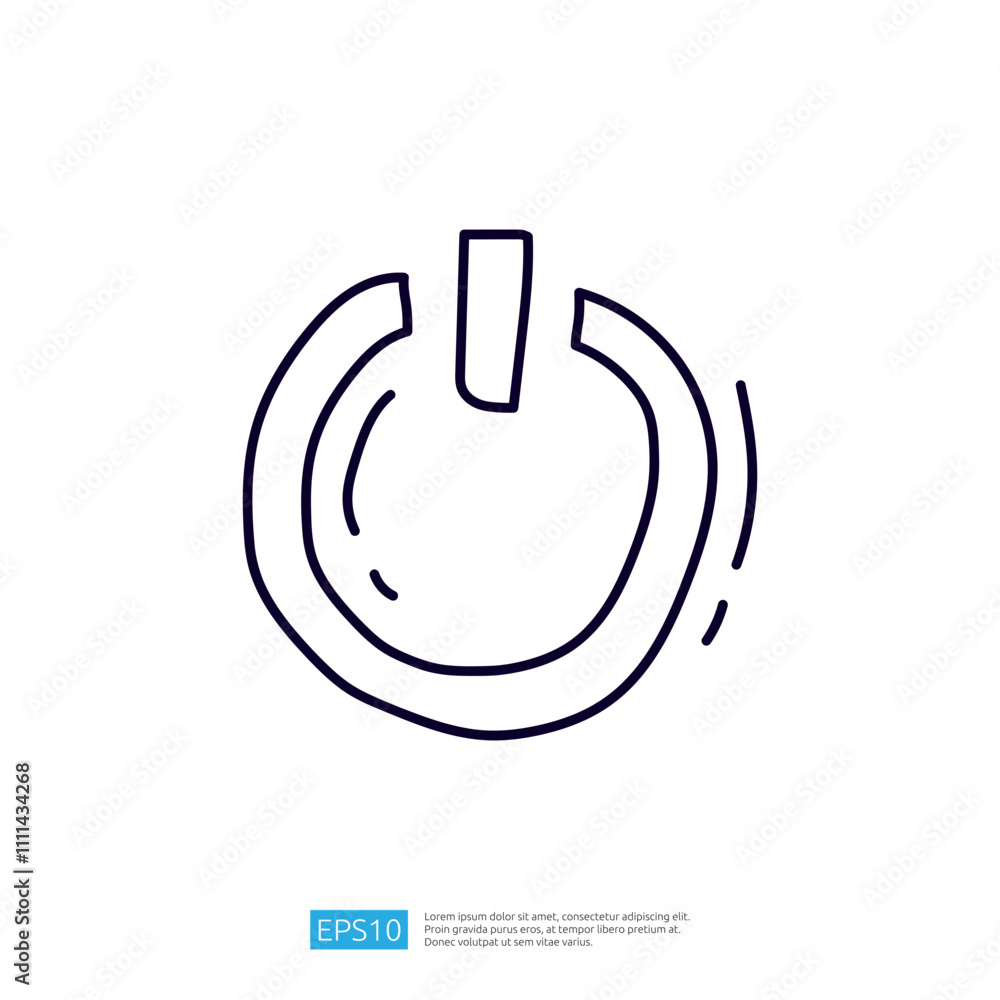 Poster a simple line drawing of a power button symbol, representing the concept of turning devices on or of