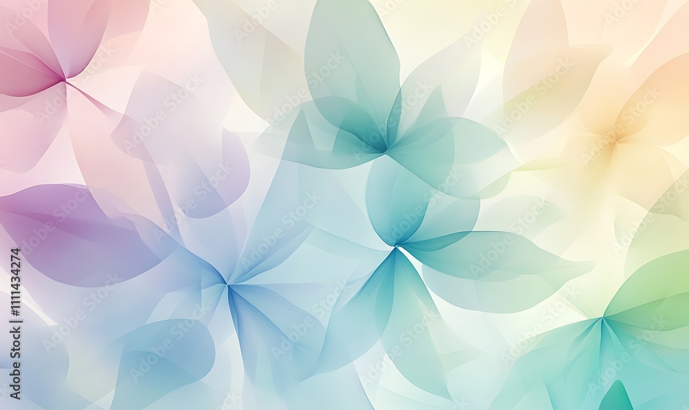 Poster a soft, abstract design featuring overlapping pastel flowers, creating a serene and calming effect.