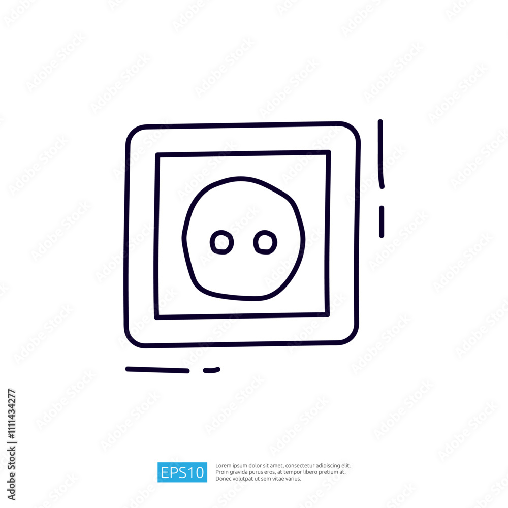 Poster a simple line drawing of a framed image featuring a circular face with two dots for eyes, representi