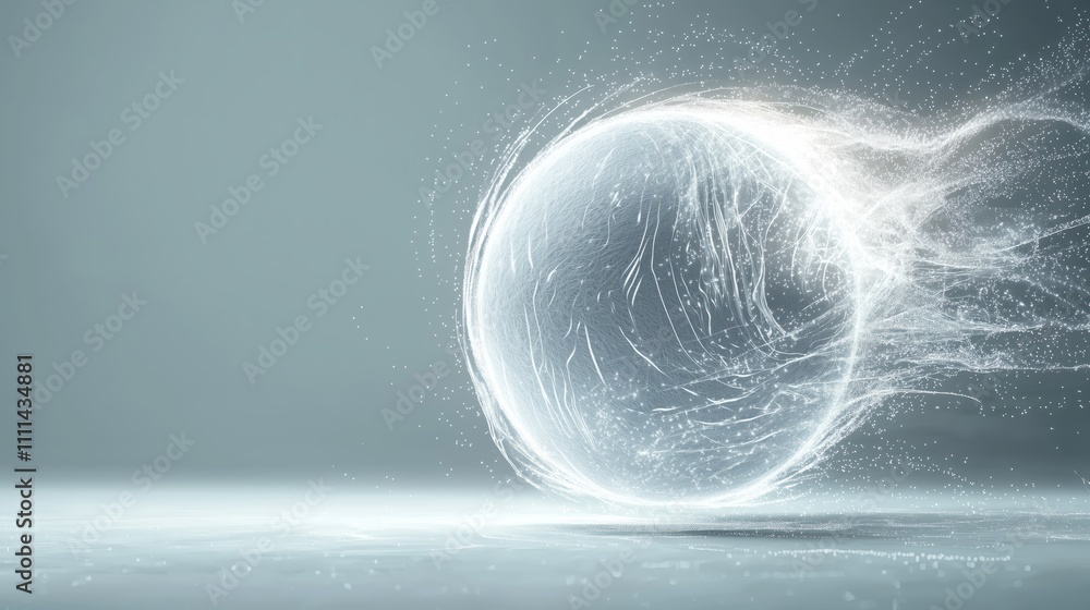 Poster ethereal sphere with light trails in soft background