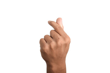 Naklejka premium Hand showing heart finger gesture with index finger and thumb together, isolated on white background