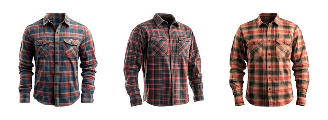 Isolated Flannel Shirts on Transparent Background