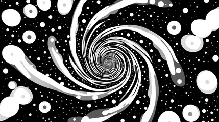 Abstract Spiral Pattern with Spiraling White Shapes on a Black Background, Creating a Vision of Movement and Depth Perfect for Creative Projects