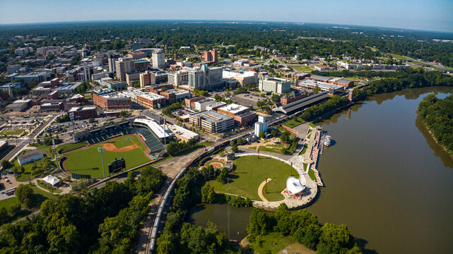 JULY 11, 2023 - MONTGOMERY, ALABAMA, USA - aerial view of Montgomery Alabama the Capitol City