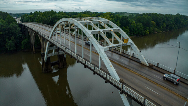 JULY 9, 2023, SELMA ALABAMA, USA - Civil Rights Symbol Edmond Pettus Bridge over Alabama River