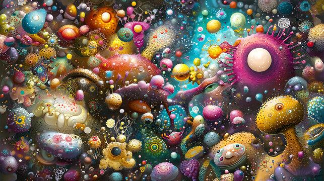 Psychedelic abstract representation of AI algorithms with vibrant colors and intricate patterns. This artwork evokes sense of wonder and exploration