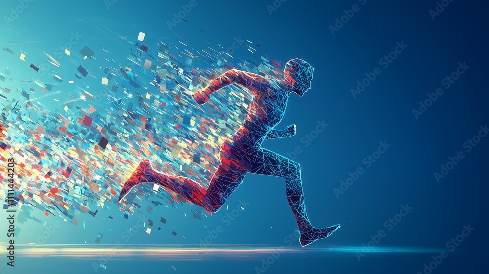 Poster dynamic running figure with colorful energy burst